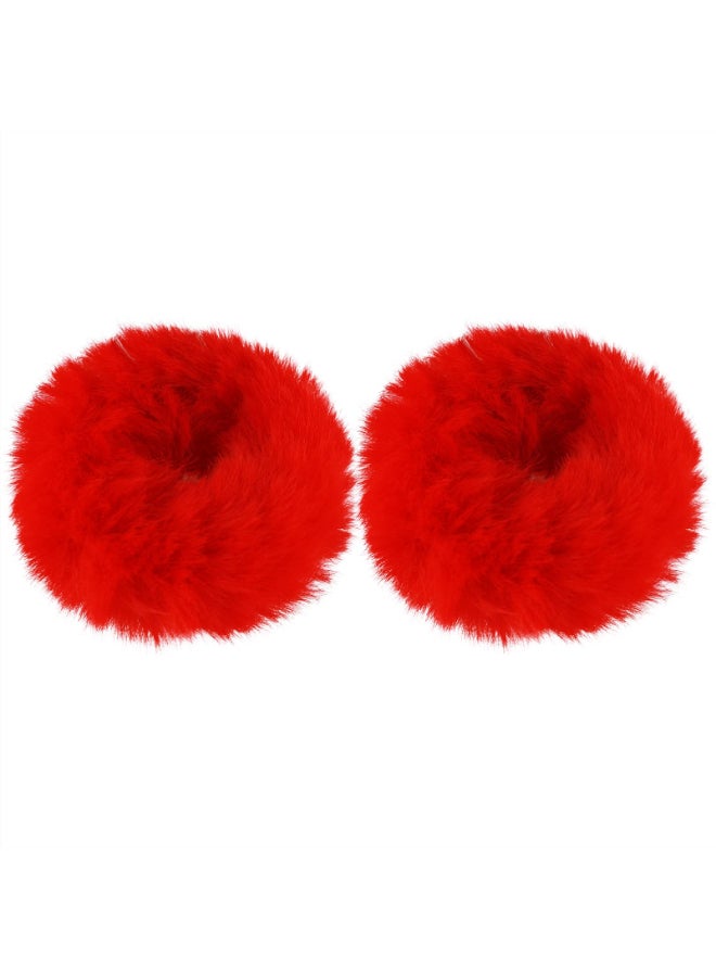 Mljsh 2 PCS Red Faux Rabbit Fur Hair Ties Soft Fuzzy Scrunchies with Elastic Band Fluffy Hair Bands for Girls Women Hair Accessories - Image 3