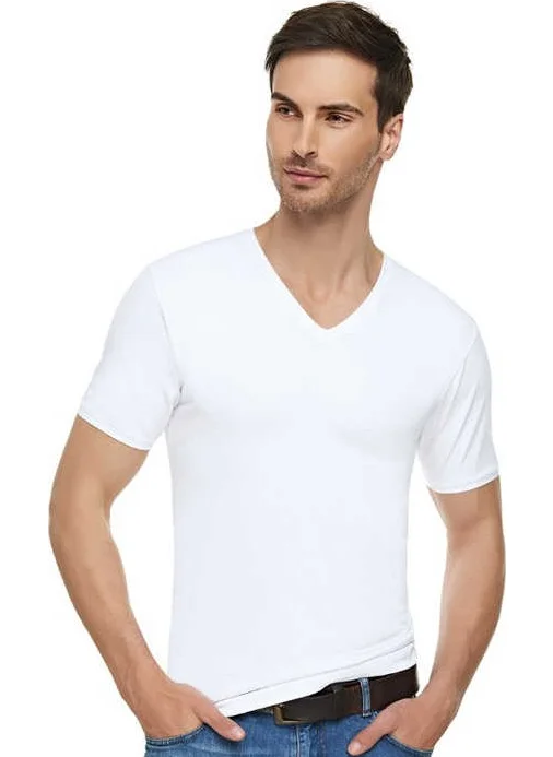 Tutku 6 Pcs Elite 1303 Lycra V Neck Cotton T-Shirt Singlet