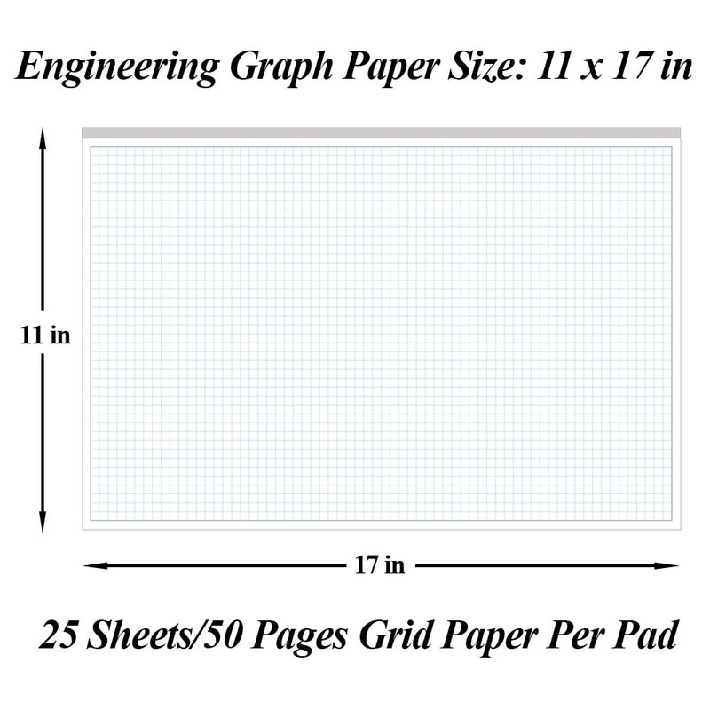 Yaridar Engineering Graph Paper Pads, 11x17 Quadrille 25 Sheets/50 Pages Grid Paper for Drafting, Engineering, Blueprint Drawing, 4x4 Blue Quad Rule, 100gsm White Paper - Image 2