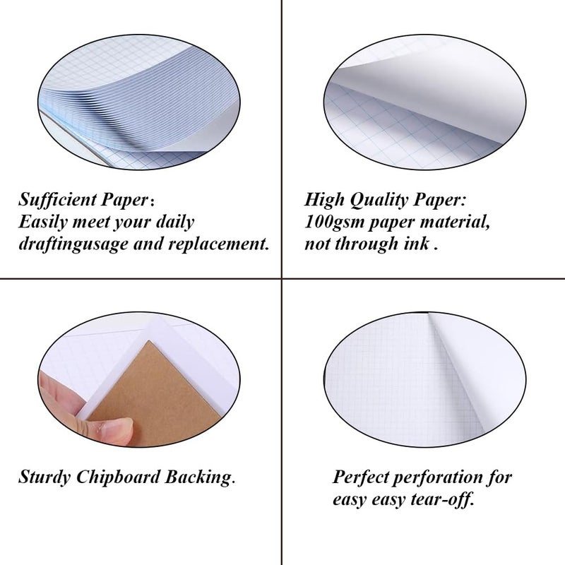 Yaridar Engineering Graph Paper Pads, 11x17 Quadrille 25 Sheets/50 Pages Grid Paper for Drafting, Engineering, Blueprint Drawing, 4x4 Blue Quad Rule, 100gsm White Paper - Image 5