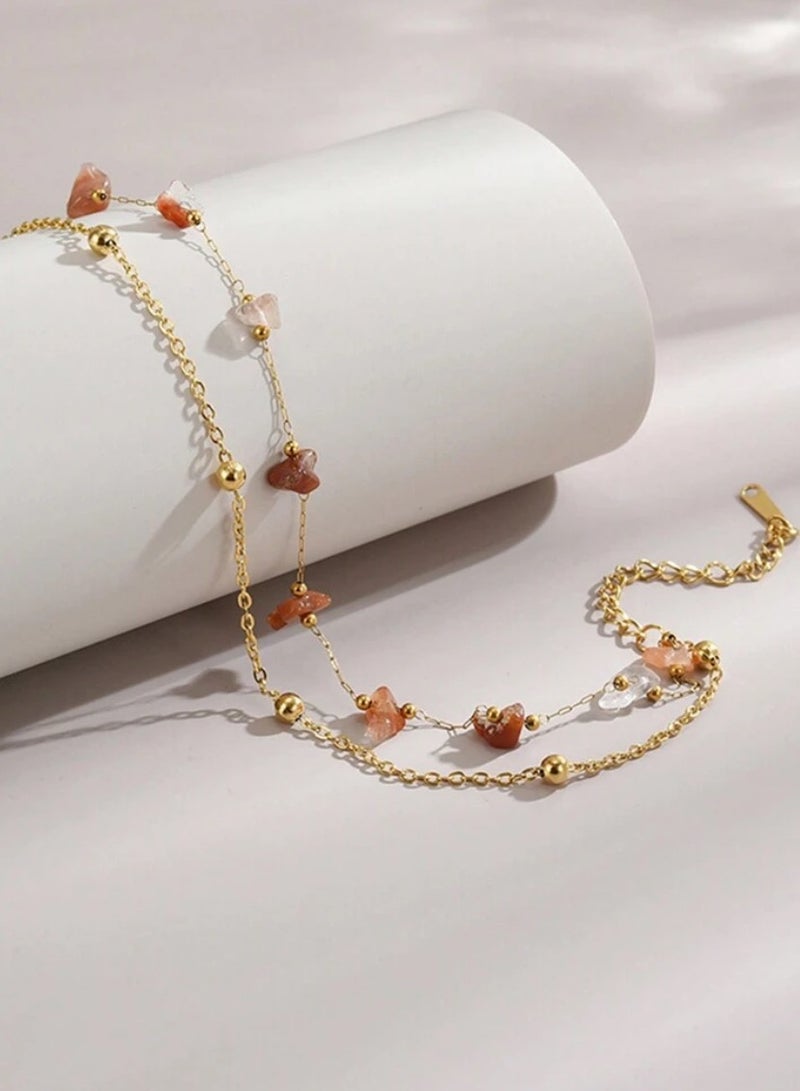 إيكوال خلخال نسائي انيق مصنوع من الاستانلس ستيل مطلي باللون الذهبي مطعم بالاحجار الطبيعية - Image 2