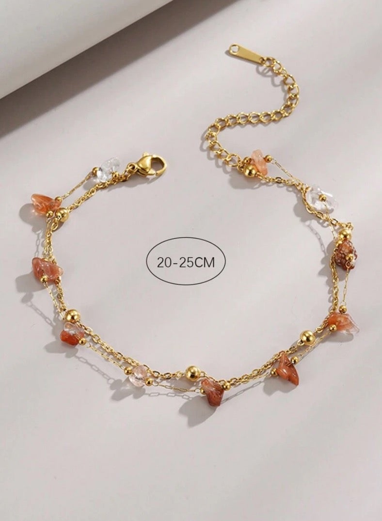 إيكوال خلخال نسائي انيق مصنوع من الاستانلس ستيل مطلي باللون الذهبي مطعم بالاحجار الطبيعية - Image 3