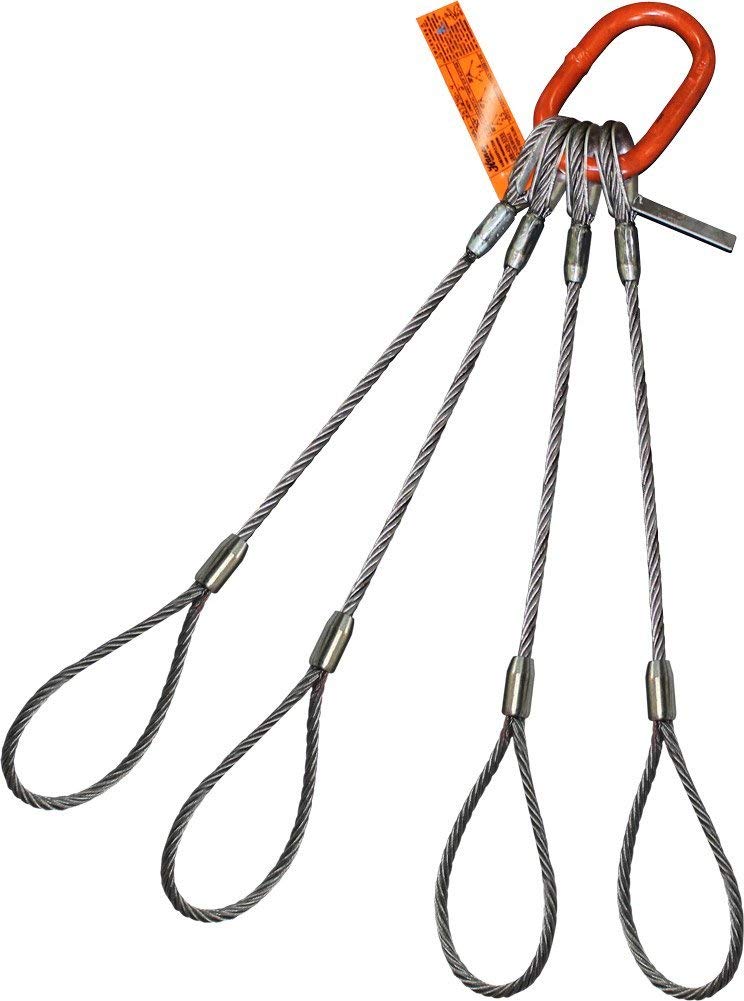 HSI Four Leg Bridle Wire Rope Sling | 2.2 Ton Vertical Rated | Flemish Loop Ends | 1/4" Dia. | 4' Length | EIPS 6x25 IWRC | Hanes Supply () Heavy Duty Rigging Cable for Lifting and Towing - Image 1