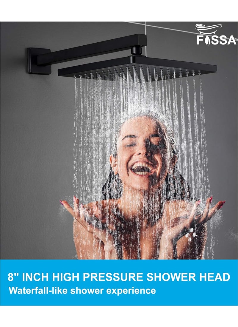 FOSSA Fossa 8 Inch Rainfall Shower Head Fixed Shower Head 304 Stainless Steel Rain Showers Overhead Wall Mounted (OHS-1201Black)  - Image 5