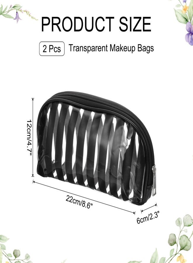 PATIKIL 2 Pcs Clear Makeup Cosmetic Bag, 8.6"x4.7"x2.3" Transparent PVC Travel Toiletry Bag Waterproof Vinyl Organizer Makeup Pouch with Zipper for Women Men Airport Airline, Black - Image 2