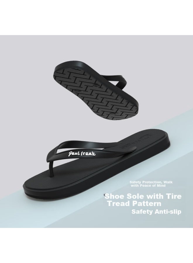 Paul Frank Men's Large Size Summer Slippers Outdoor Anti-slip Wear-resistant Toe-clip Beach Shoes Black 44-45 - Image 2