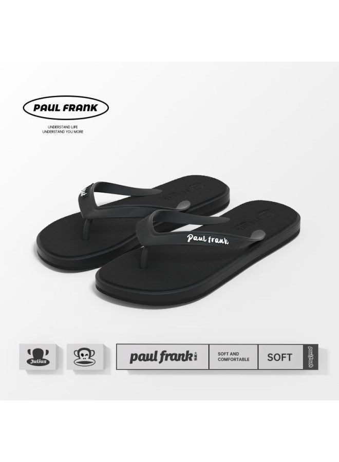 Paul Frank Men's Large Size Summer Slippers Outdoor Anti-slip Wear-resistant Toe-clip Beach Shoes Black 44-45 - Image 1