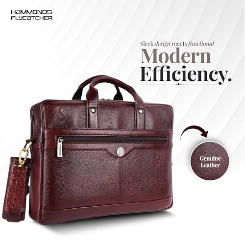 HAMMONDS FLYCATCHER Genuine Leather Office Bag for Men - 15.6 Inch Laptop Bag for Men, Adjustable Strap, Multi Compartments - Ideal for Office, Travel, Daily Use - 1 Year Warranty - Brown - Image 2