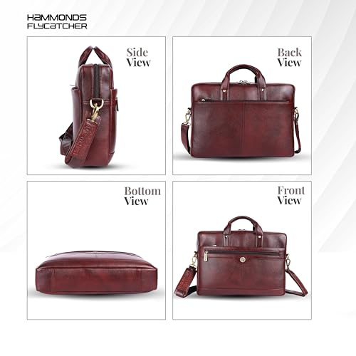 HAMMONDS FLYCATCHER Genuine Leather Office Bag for Men - 15.6 Inch Laptop Bag for Men, Adjustable Strap, Multi Compartments - Ideal for Office, Travel, Daily Use - 1 Year Warranty - Brown - Image 5