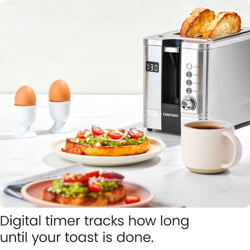 Chefman 2-Slice Digital Toaster, Pop-Up, Stainless Steel, Extra-Wide Slots For Bagels, Defrost, Reheat, Cancel Functions, Removable Crumb Tray - Image 4