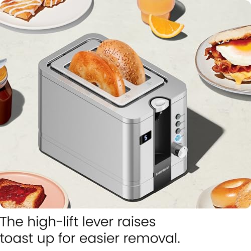 Chefman 2-Slice Digital Toaster, Pop-Up, Stainless Steel, Extra-Wide Slots For Bagels, Defrost, Reheat, Cancel Functions, Removable Crumb Tray - Image 5