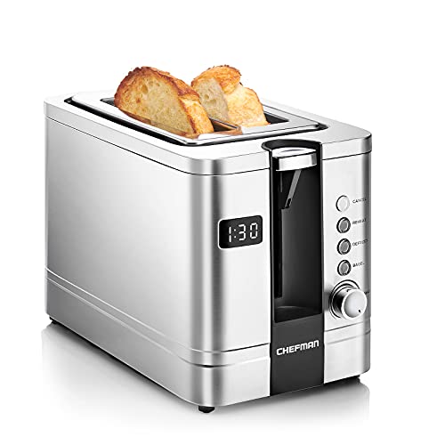 Chefman 2-Slice Digital Toaster, Pop-Up, Stainless Steel, Extra-Wide Slots For Bagels, Defrost, Reheat, Cancel Functions, Removable Crumb Tray - Image 1