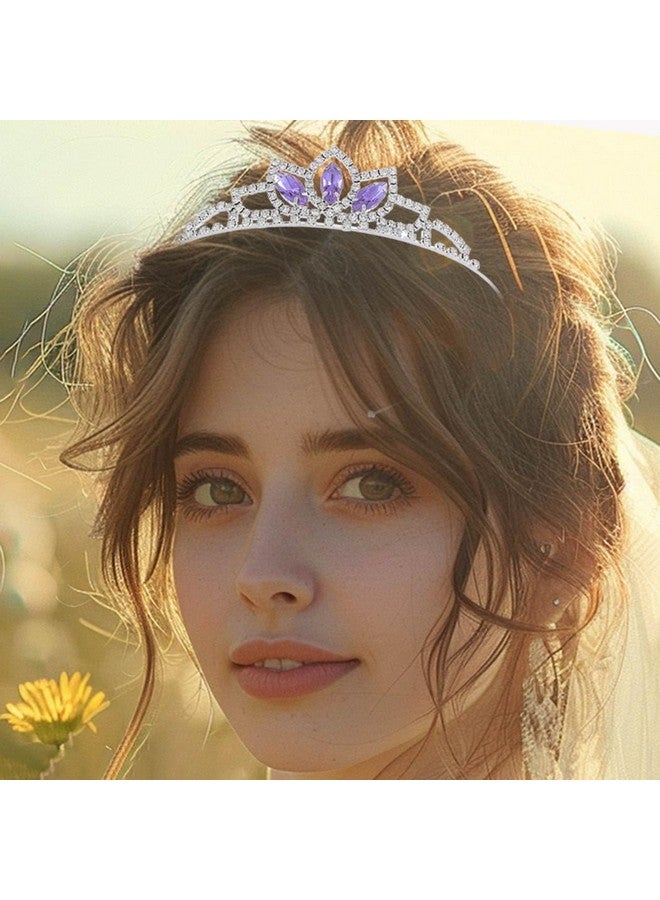 كيلشي تاج الأميرة الفضي والتاج الوردي والكريستال والتيجان وغطاء الرأس لعيد الميلاد من حجر الراين للنساء (أرجواني) - Image 2