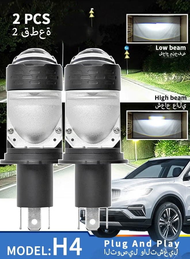 Generic Headlights Generic H4 LED Headlight Bulbs With Projector 6500K 30000Lm Super Bright White Light Hi/Lo Beam LED Bulbs Plug and Play DC9-36V Suitable For Motorcycles, Cars and Trucks 2pcs  - Image 1