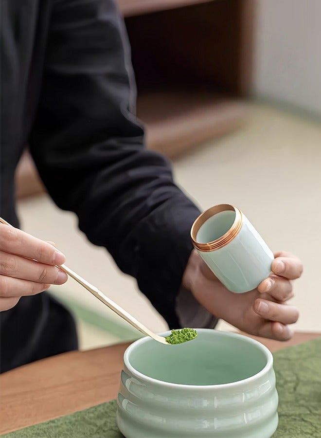 متجر الفرح طقم خفاقة ماتشا، طقم خفاقة ماتشا 4 قطع، خفاقة ماتشا ووعاء مع فوهة صب، حامل خفاقة شاي سيراميك، طقم ماتشا تقليدي - Image 2