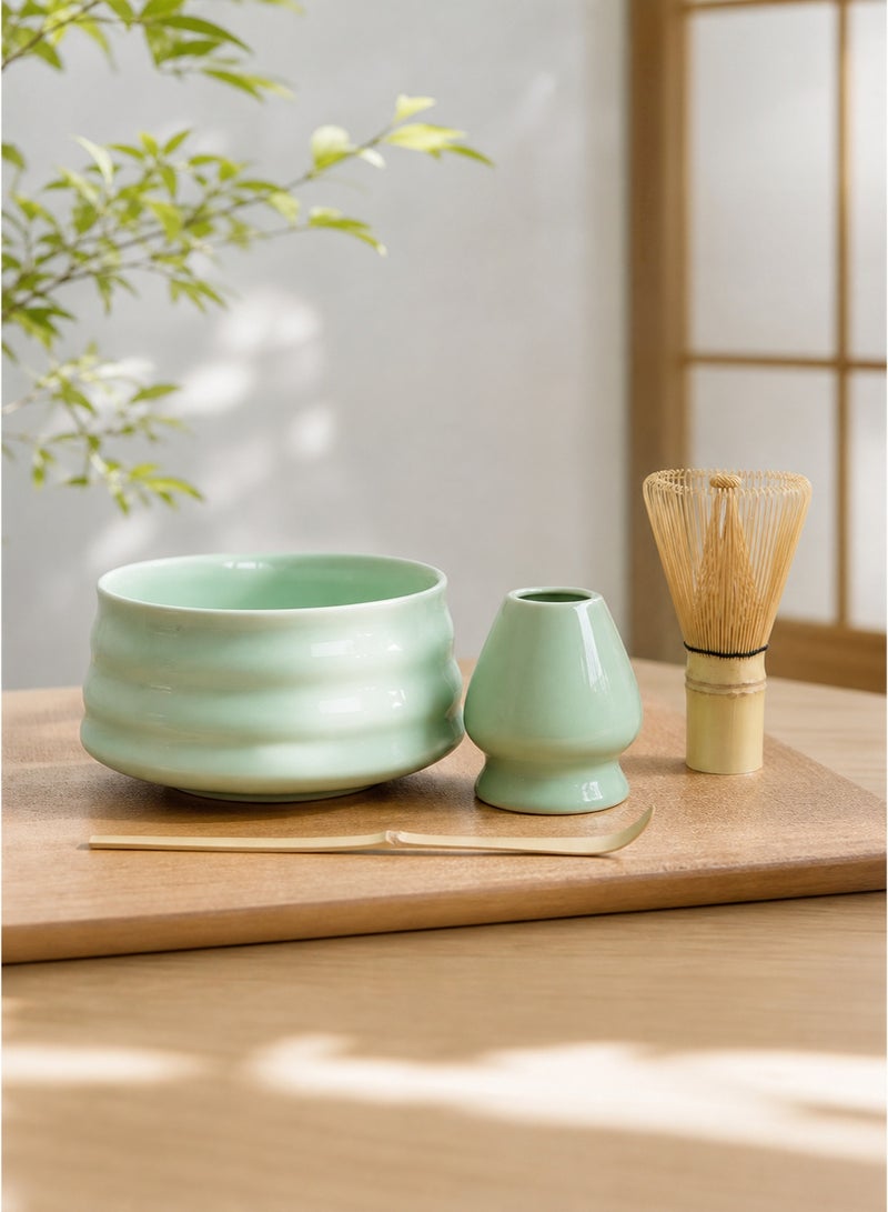 JoyousSto 4 Pcs Matcha Whisk Set, Matcha Whisk and Bowl with Pouring Spout, Tea Scoop Whisk Ceramic Holder,Traditional Matcha Kit - Image 1