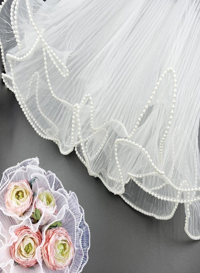 metulip 4 Yards White Flower Wrapping Paper Pearl Mesh Bouquet Wrapping Paper Flower Bouquet Accessories Floral Wrapping Paper for Wedding Valentines Florist Supplies Gift Packaging - Image 1