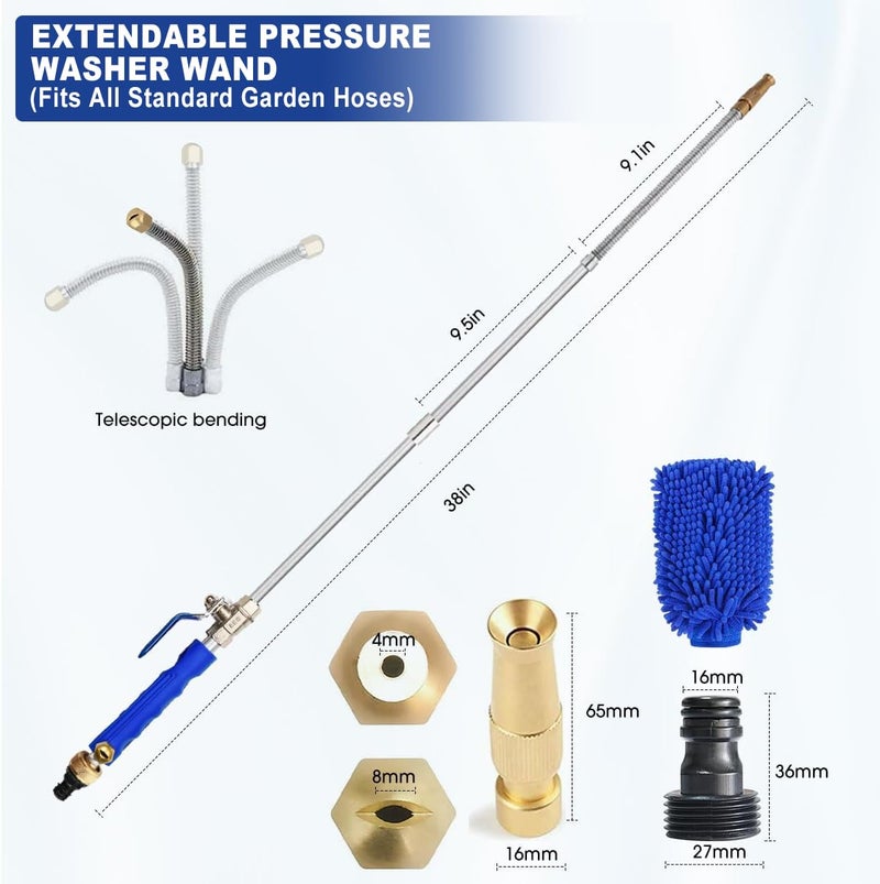 Yiliaw 39" High Pressure Power Washer Wand for Garden Hose, Flexible Jet Nozzle Sprayer with 3 Spray Tips, Gutter Cleaner & Car Wash Hose Attachment (Blue) - Image 4