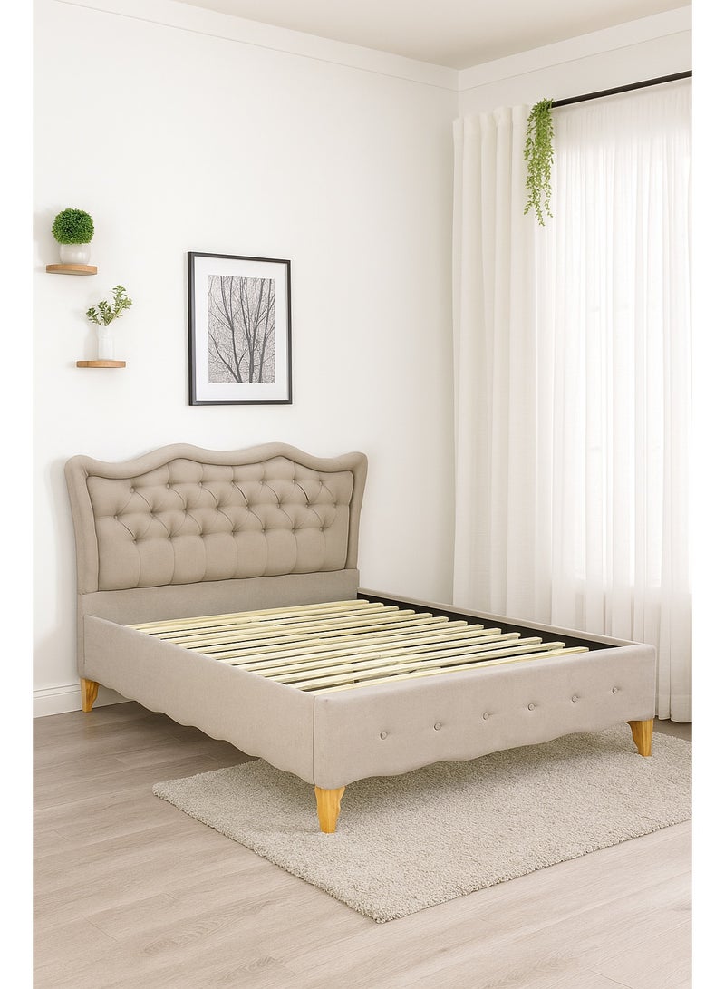 AFT Elegant Diwan Bed with Tufted Headboard – Upholstered Design, Solid Wooden Legs – Spacious 160×200 cm Sleeping Area, Overall Dimensions 215×180×125 cm – Modern Comfort & Sophisticated Style (Light Brown) - Image 1