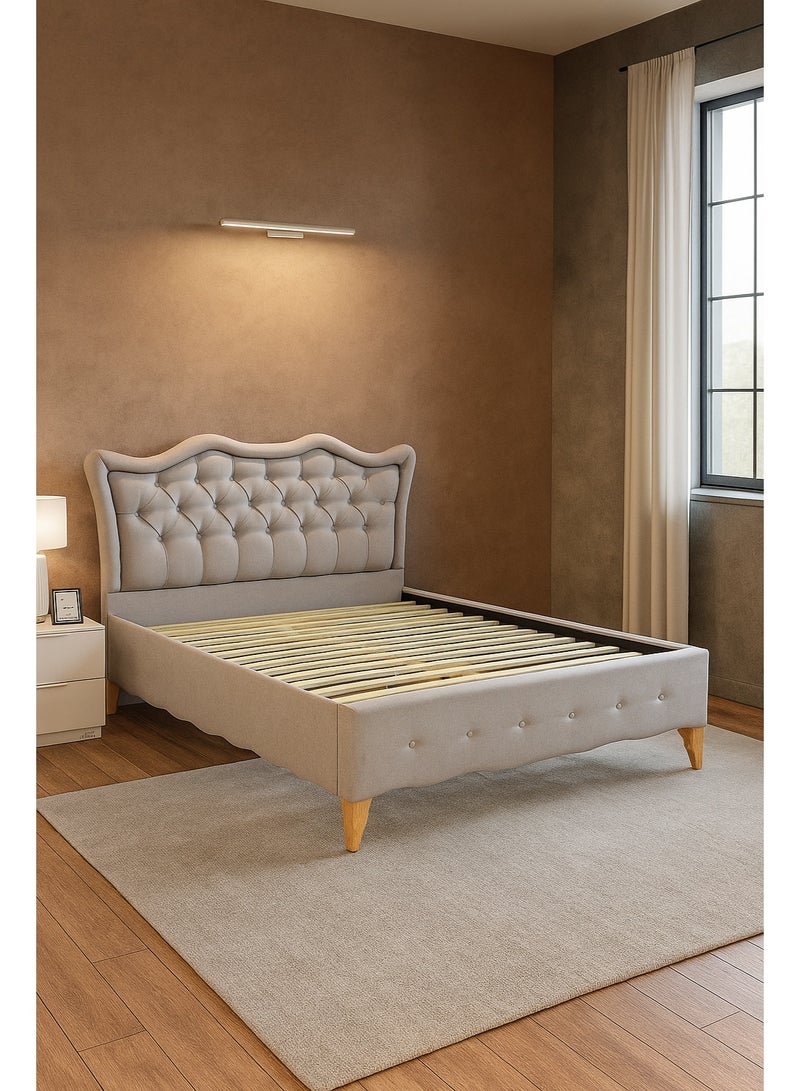 AFT Elegant Diwan Bed with Tufted Headboard – Upholstered Design, Solid Wooden Legs – Spacious 160×200 cm Sleeping Area, Overall Dimensions 215×180×125 cm – Modern Comfort & Sophisticated Style (Light Brown) - Image 2