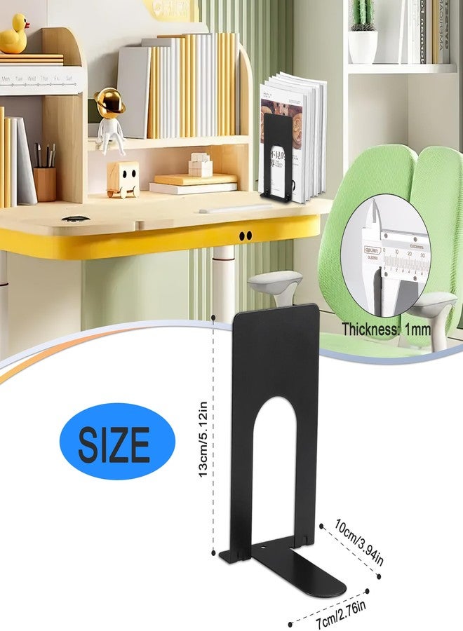 JIANTA Small Book Ends, Bookends for Shelves, Heavy Duty Metal Bookends, Black Non-Skid Bookshelf Holder Stand for Home, Office, Library, School (5.1 x 3.9 x 2.7 in, 6 Pairs) - Image 2