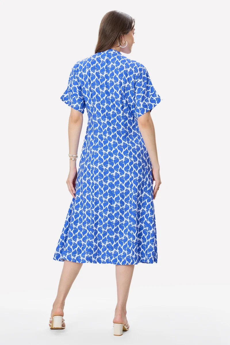 Virgio  Tropical Cotton Pleat Detail Midi Dress for Women for Women | Best Price UAE