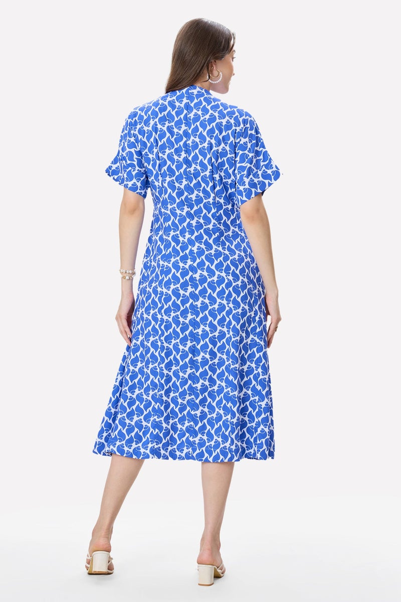 Virgio Tropical Cotton Pleat Detail Midi Dress for Women - Image 4