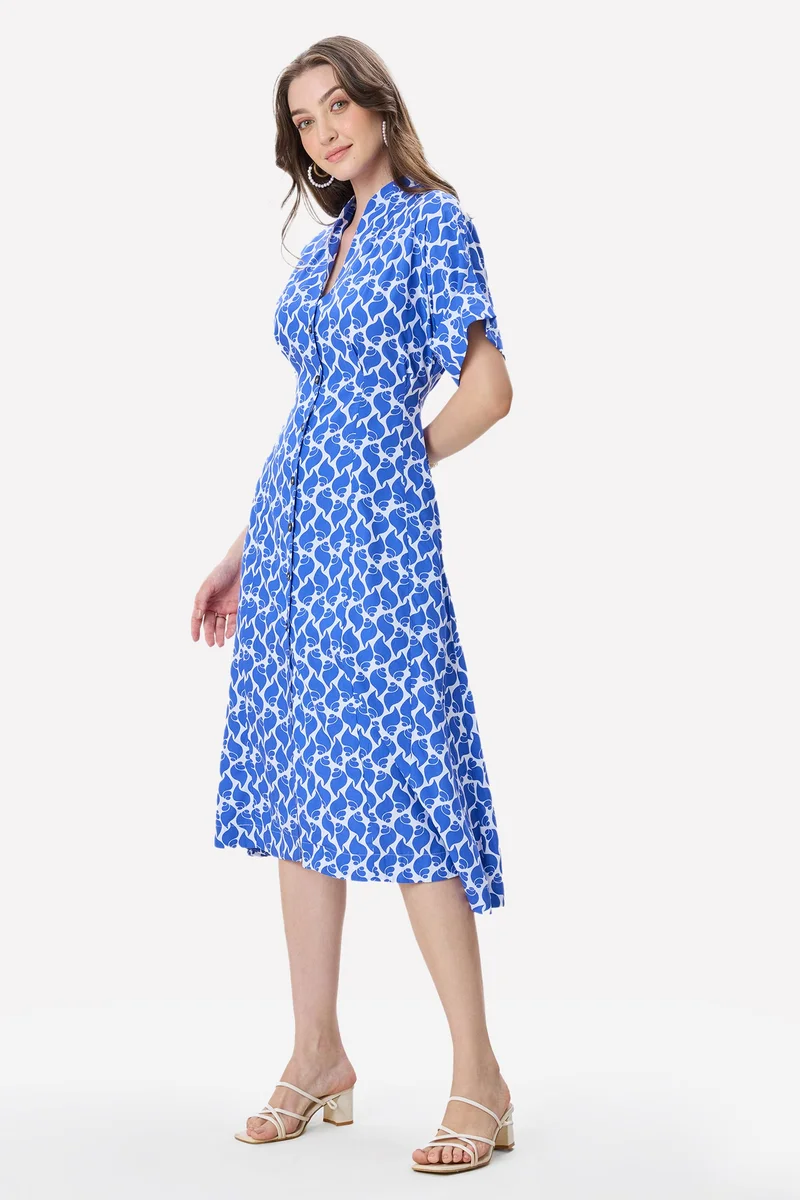 Virgio  Tropical Cotton Pleat Detail Midi Dress for Women for Women | Best Price UAE