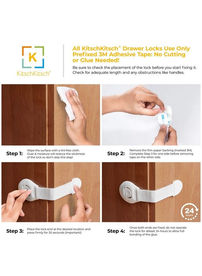 KitschKitsch 16Pcs Baby Infant Child Proofing Safety Locks Latches Door Cupboard Cabinet Fridge Drawer Locks (White) - Image 5