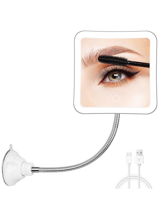 Fabuday - Flexible Gooseneck 30X Lighted Magnifying Mirror - Upgraded Rechargeable Makeup Mirror With Lights And Magnification, Led Travel Mirror With Suction Cup For Bathroom, 3 Color Lighting, Square - Image 1