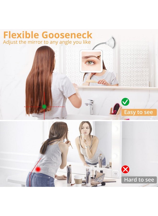 Fabuday - Flexible Gooseneck 30X Lighted Magnifying Mirror - Upgraded Rechargeable Makeup Mirror With Lights And Magnification, Led Travel Mirror With Suction Cup For Bathroom, 3 Color Lighting, Square - Image 1