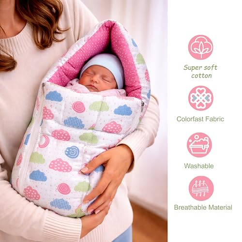 Fareto Combo of Baby Bed with Net | Carry Bag | 4 Pcs Bedding Set (0-6 Months, Baby Size, Cotton) (Peach Sprial) - Image 4