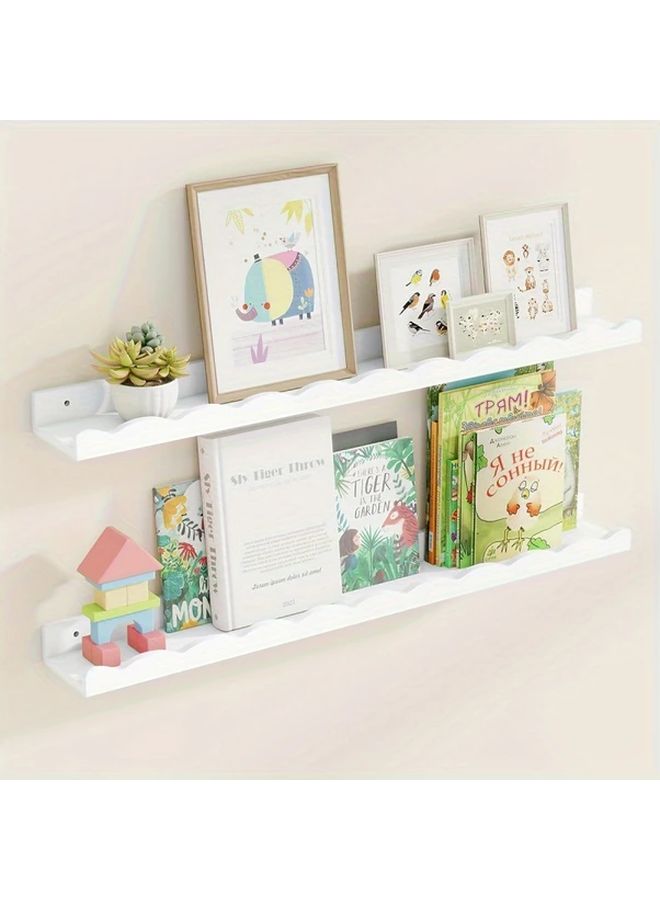 White Floating Shelves Double Layer Adjustable Storage Rack For Wall Display - Image 2