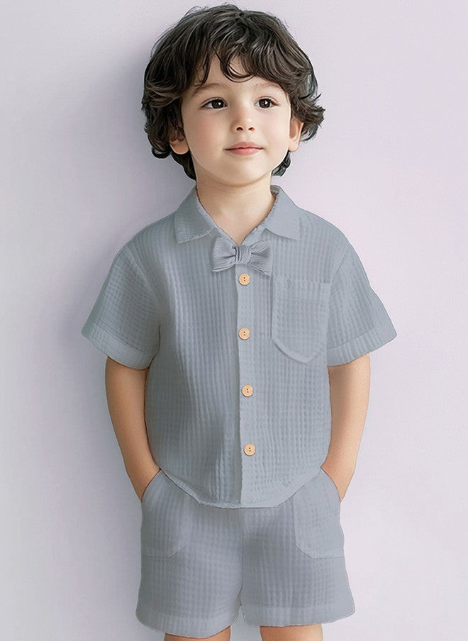 Kidbea Kids Grey Linen Shirt and Shorts Set - Image 1