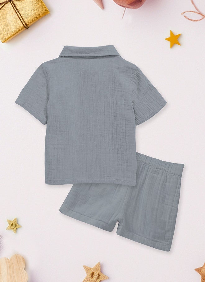 Kidbea Kids Grey Linen Shirt and Shorts Set - Image 3