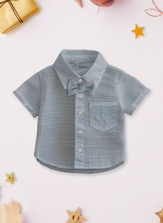 Kidbea Kids Grey Linen Shirt and Shorts Set - Image 2