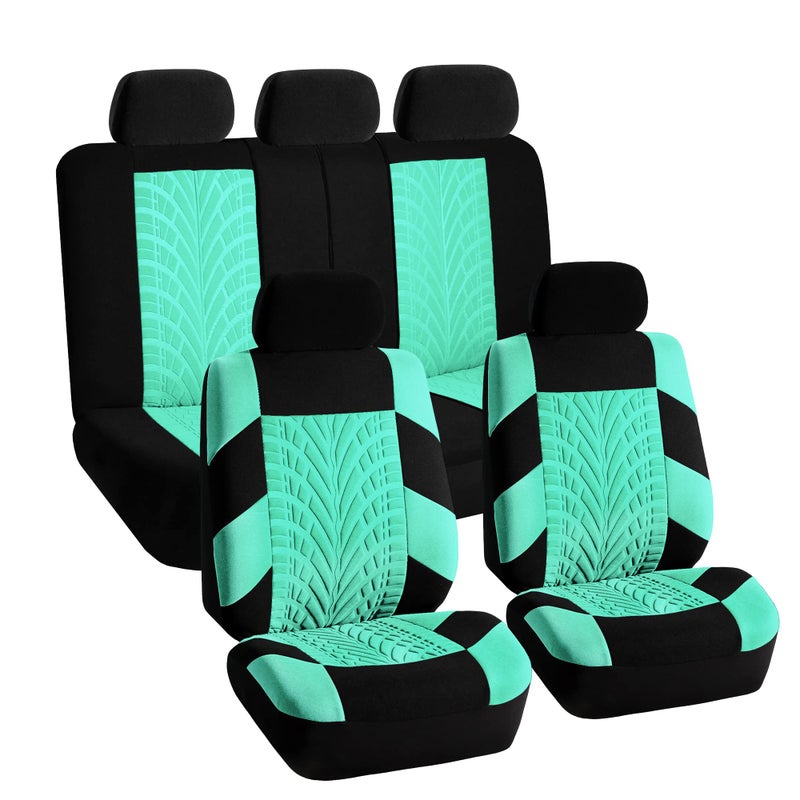 FH Group Full Set Premium Cloth Car Seat Covers  Universal Fit Low Back Front Seat Covers Airbag Compatible Split Bench Rear Seat Washable Seat Cover for SUV Sedan Mint