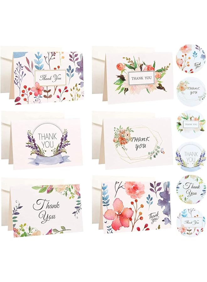 إيروريكس مجموعة بطاقات الشكر مكونة من 18 بطاقة معايدة بألوان مائية وزهور ملونة مع مظاريف وملصقات لحفلات الزفاف وأعياد الميلاد والمعلمين والموظفين والمزيد. مثالية لكل المناسبات! - Image 1