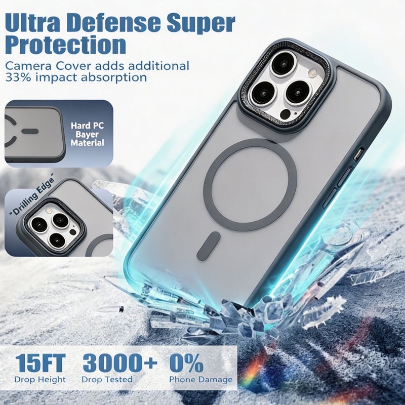 for iPhone 15 Pro Max Case Compatible with MagSafe,Magnetic Phone Case for iPhone 15 Pro Max,Diamond Texture M  atte Anti-Fingerprint Shockproof Luxury INS Style Protective Cover Titanium Gray - Image 3