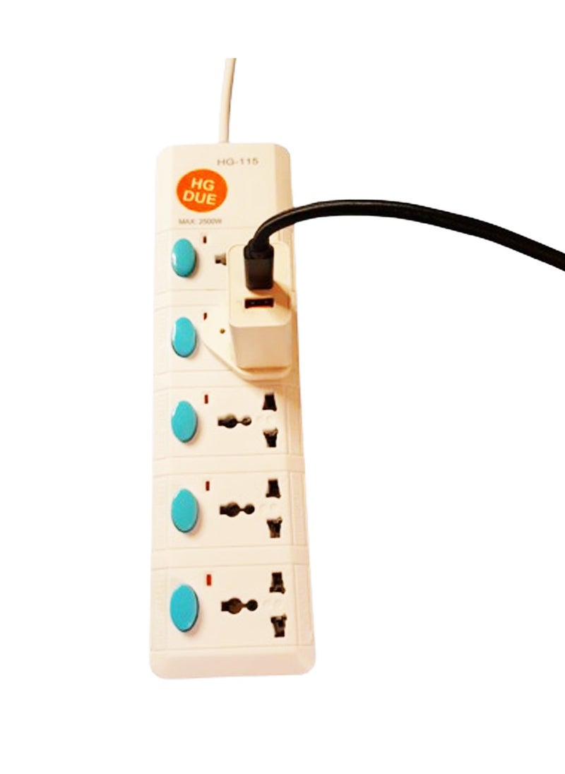 Extension Bar with 5 sockets 3m Wire, 2500W 5 Universal Outlets with 5 Individual Switch and 5 Power Indicator 5  Way Extension Cord Board, Electric Extension Power Strip 250V/ 50/60Hz  Long Length