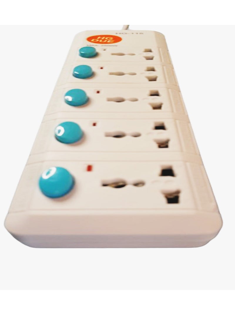 Extension Bar with 5 sockets 3m Wire, 2500W 5 Universal Outlets with 5 Individual Switch and 5 Power Indicator 5  Way Extension Cord Board, Electric Extension Power Strip 250V/ 50/60Hz  Long Length