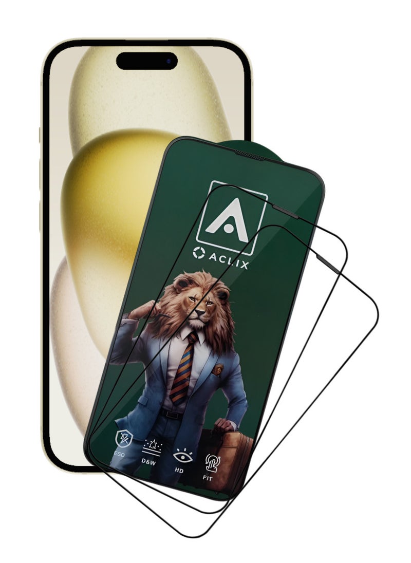 ACLIX 2 Pieces Antistatic ESD Dustproof Premium Quality High Definition Tempered Glass Screen Protector Designed For  iPhone 15 - Image 1