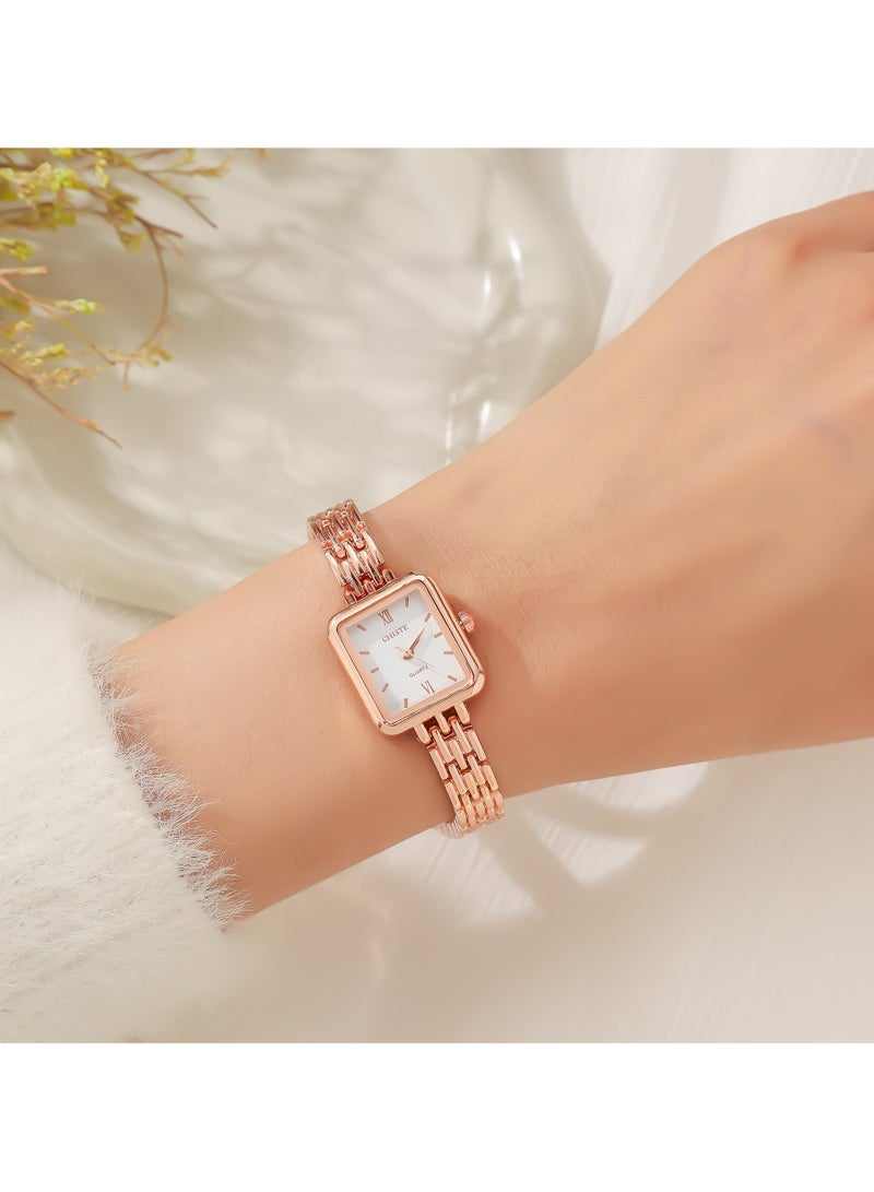 الساعات النسائية من الكوارتز الفولاذ المقاوم للصدأ مقاوم للماء الساعات الذهب الوردي - Image 1