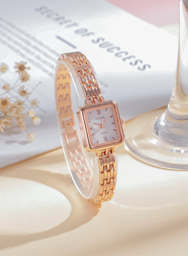 الساعات النسائية من الكوارتز الفولاذ المقاوم للصدأ مقاوم للماء الساعات الذهب الوردي - Image 2