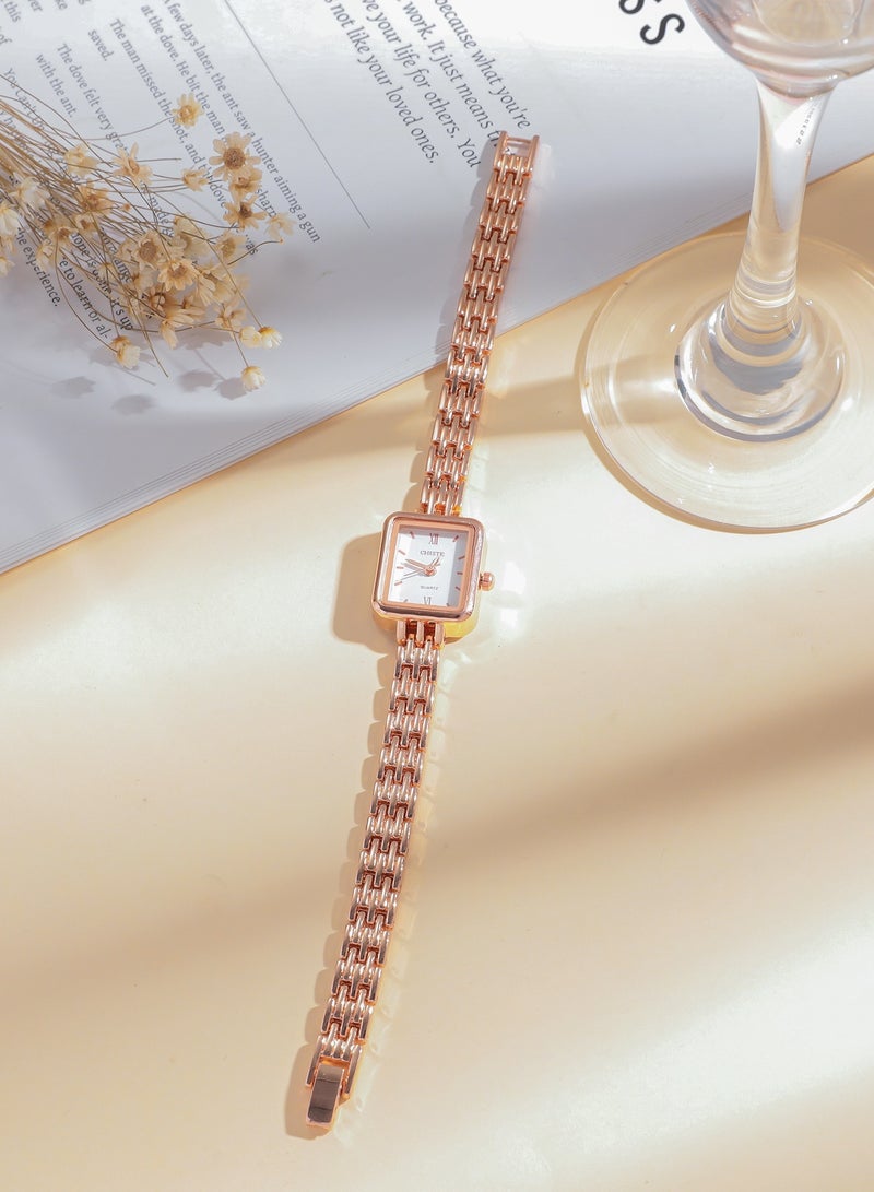 الساعات النسائية من الكوارتز الفولاذ المقاوم للصدأ مقاوم للماء الساعات الذهب الوردي - Image 3