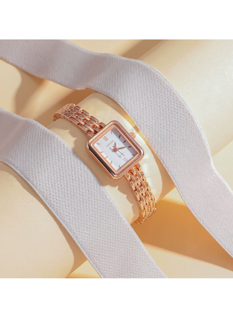 الساعات النسائية من الكوارتز الفولاذ المقاوم للصدأ مقاوم للماء الساعات الذهب الوردي - Image 4