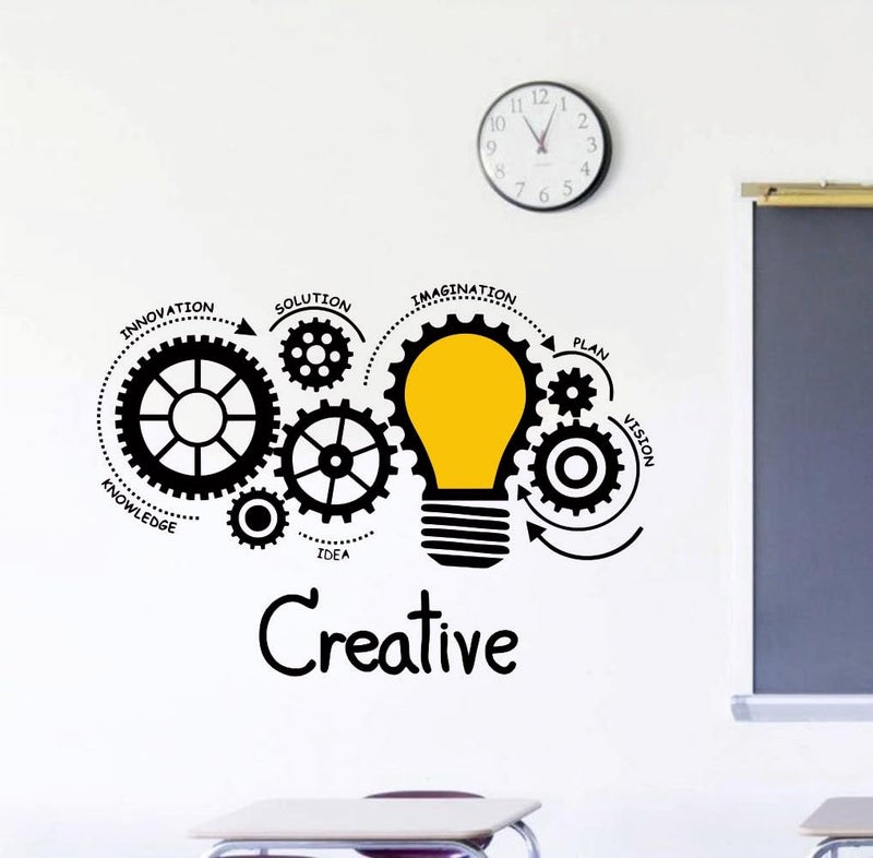 Sky Flying Gears Creative Bulb Office - Inspirational - Motivational - Quotes - Wall Sticker for Kids Room, Living Room, School, Library (Size - 121CM X 55CM) - Image 1
