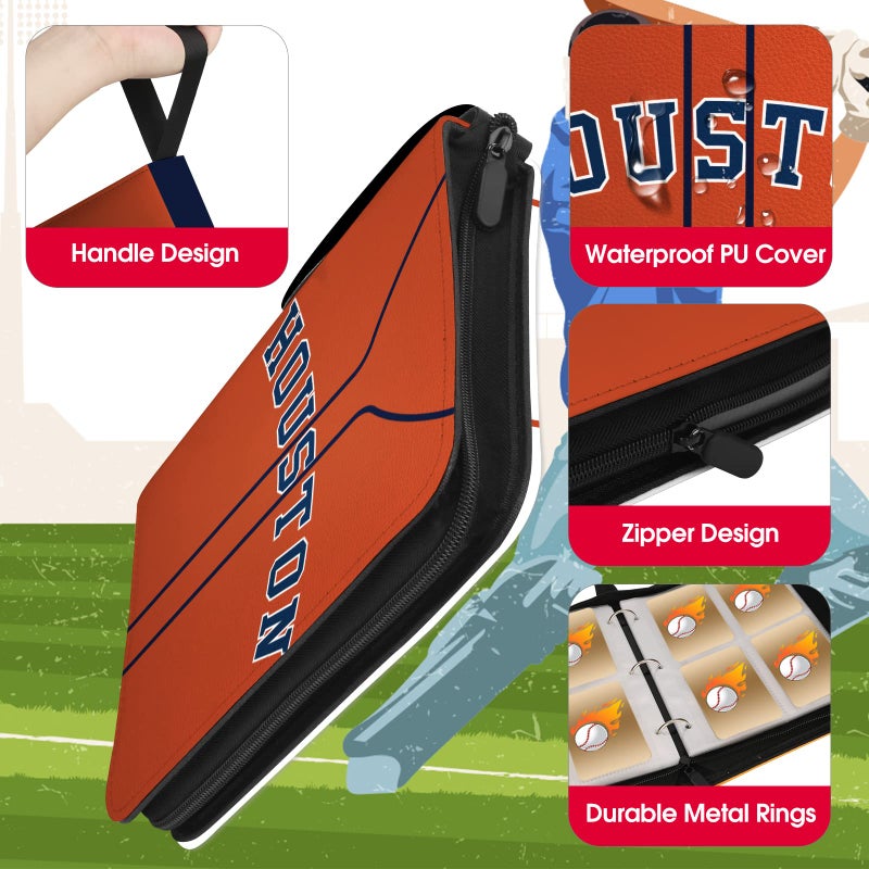 KivolFun KivolFun Baseball Card Binder with Sleeves  400 Pocket  Houston Orange  3 Ring Binder Storage Book Folder Organizer for Kids Gift  - Image 2