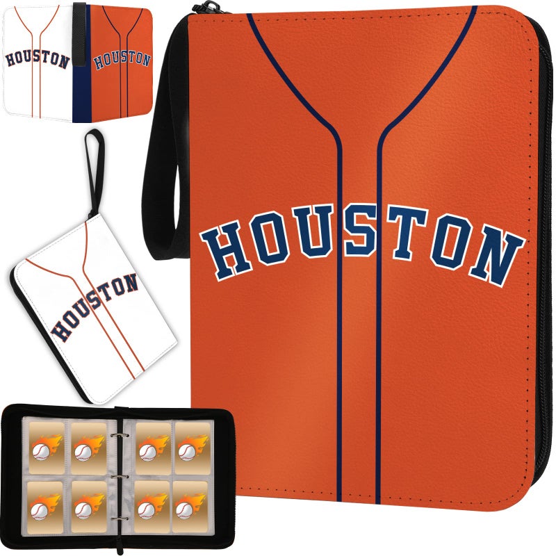 KivolFun KivolFun Baseball Card Binder with Sleeves  400 Pocket  Houston Orange  3 Ring Binder Storage Book Folder Organizer for Kids Gift  - Image 1
