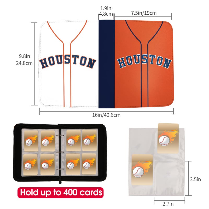 KivolFun KivolFun Baseball Card Binder with Sleeves  400 Pocket  Houston Orange  3 Ring Binder Storage Book Folder Organizer for Kids Gift  - Image 3
